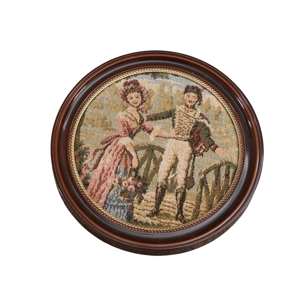 Vintage Veritable Tapisserie Tapestry Victorian Round Art Decor Gallery Wall